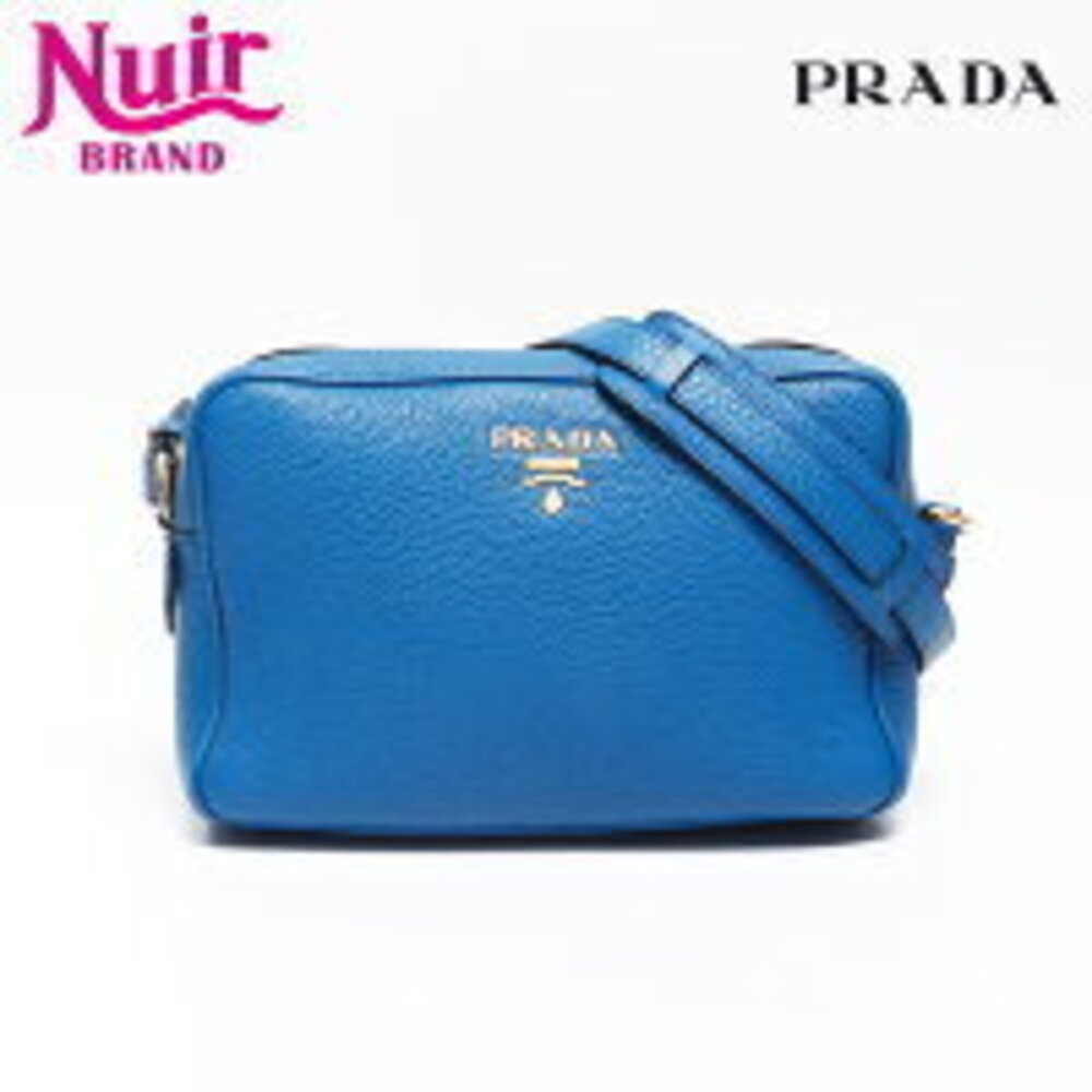 Prada Leather Logo Camera Bag Shoulder Blue